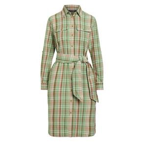Lauren Ralph Lauren Women Green Multi Plaid Cotton Belted Shirtdress Size 10 NWT